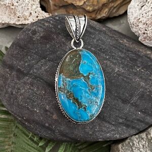 Southwest Large Turquoise Gemstone Sterling Silver Pendant#47